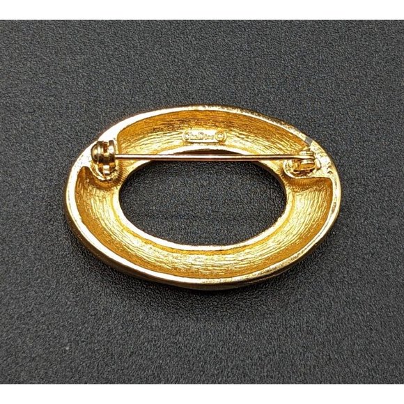 Christian Dior Signed Gold Tone Clear Rhinestone Open Oval Vintage Pin Brooch - Picture 9 of 9